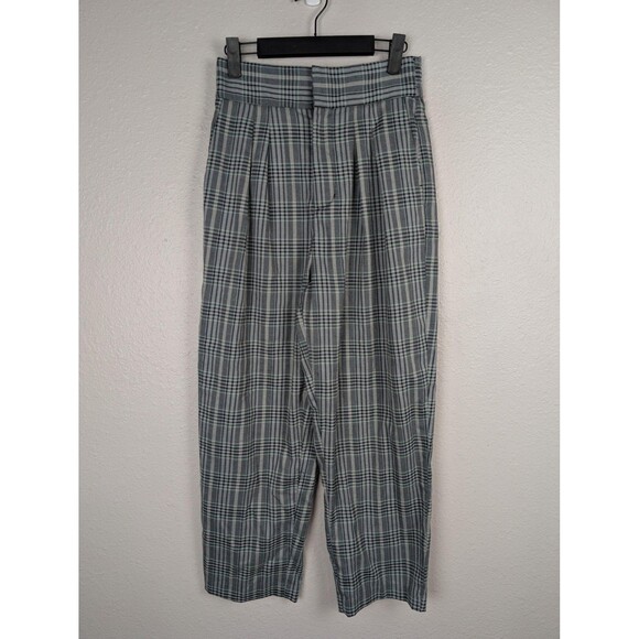 Urban Outfitters Pants Womens Small Gray Green Plaid High Waist Tapered Pull‎ On - Picture 2 of 8